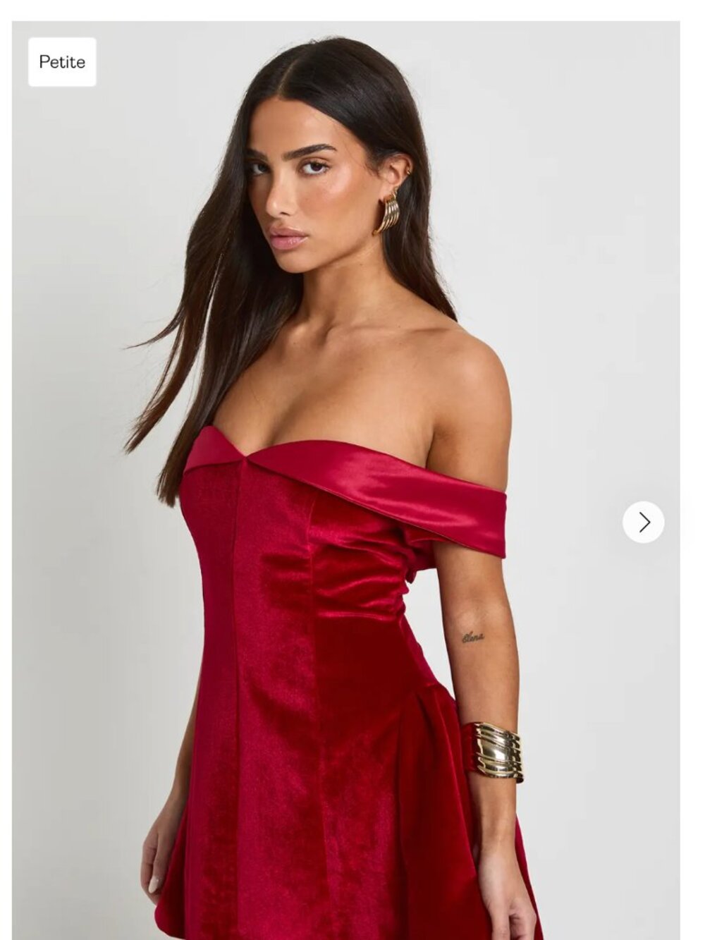 boohoo Petite Velvet Bardot Mini Dress